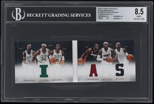 2012-13 Panini Garnett/Pierce/Rondo/Wade/James/Allen Patch Booklet Preferred Rivals Memorabilia #1 card image