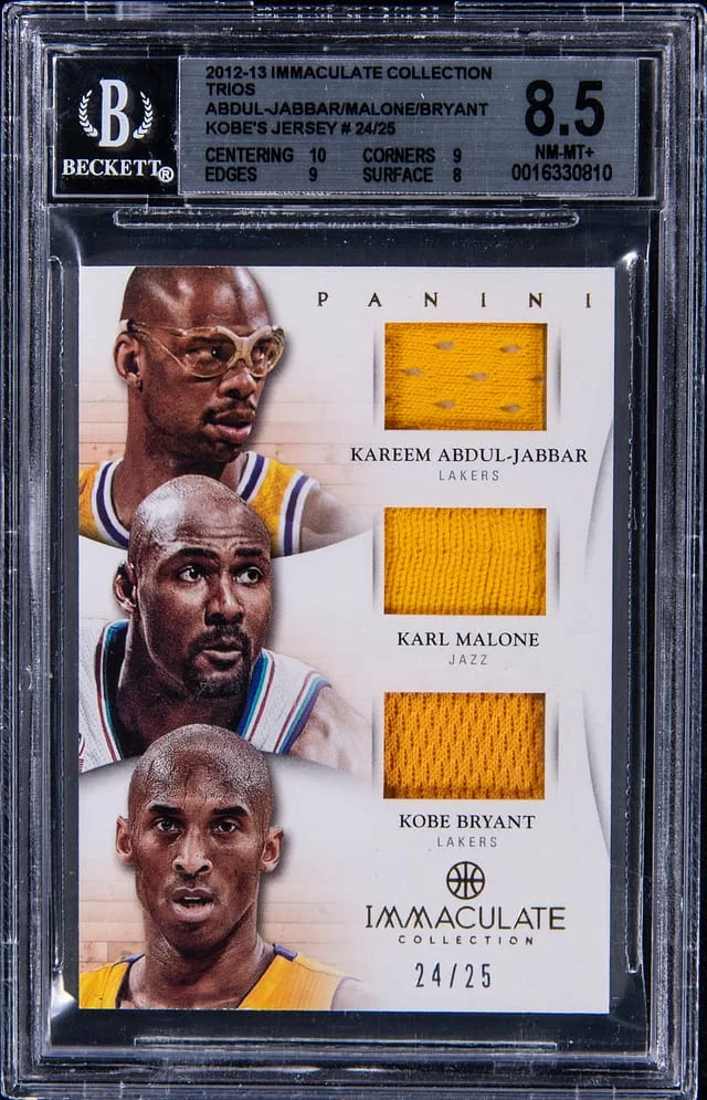 2012-13 Panini Immaculate Collection Kareem Abdul-Jabbar/Kobe Bryant/ Karl Malone Trios #21 card image