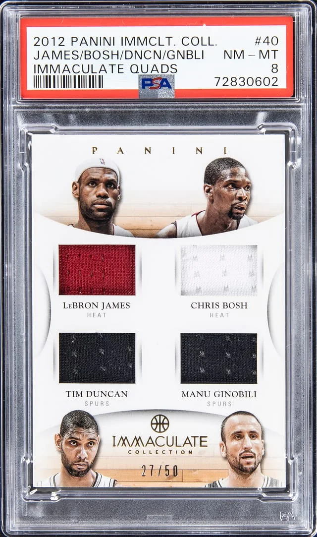 2012-13 Panini Immaculate Collection LeBron James/Chris Bosh/Manu Ginobili/Tim Duncan Immaculate Quads #40 card image