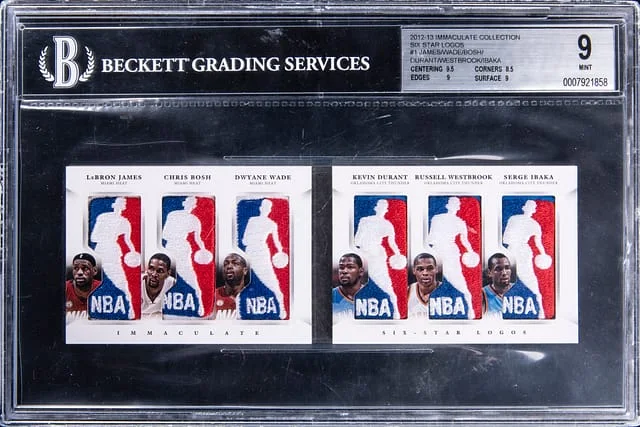2012-13 Panini Immaculate LeBron James/Chris Bosh/Dwyane Wade/Kevin Durant/Russell Westbrook/Serge Ibaka Logoman Six Star Logos #1 card image