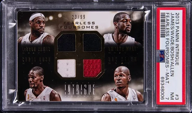 2012-13 Panini James/Wade/Bosh/Allen Intrigue Fearless Foursomes Material #3 card image