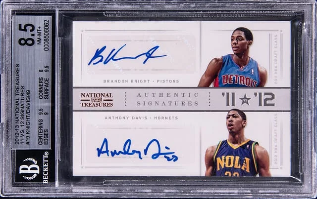 2012-13 Panini National Treasures Brandon Knight/Anthony Davis 11 vs 12 Signatures #19 card image