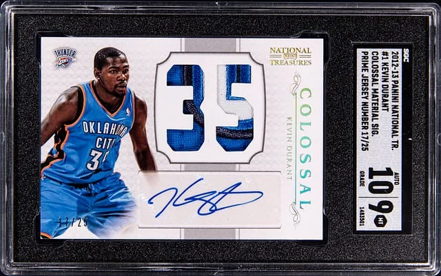 2012-13 Panini National Treasures Kevin Durant Colossal Material Signatures Prime Jersey Number #1 card image