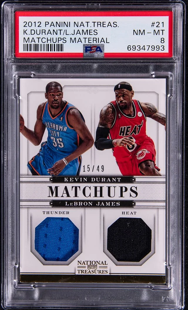 2012-13 Panini National Treasures Kevin Durant/LeBron James Matchup Materials #21 card image