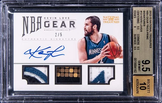 2012-13 Panini National Treasures Kevin Love NBA Gear Trios Prime Signatures #12 card image