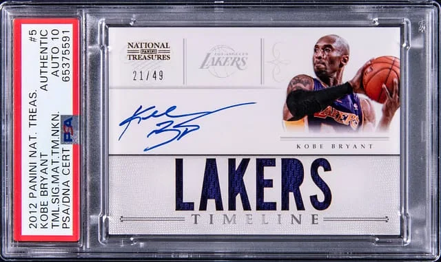 2012-13 Panini National Treasures Kobe Bryant Timeline Signatures Materials Team Nickname #5 card image