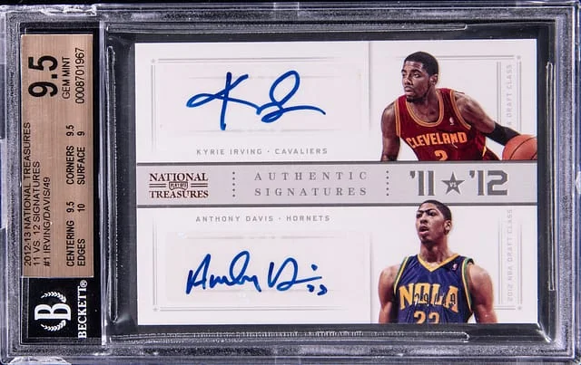 2012-13 Panini National Treasures Kyrie Irving/Anthony Davis 11 vs. '12 Signatures #1 card image