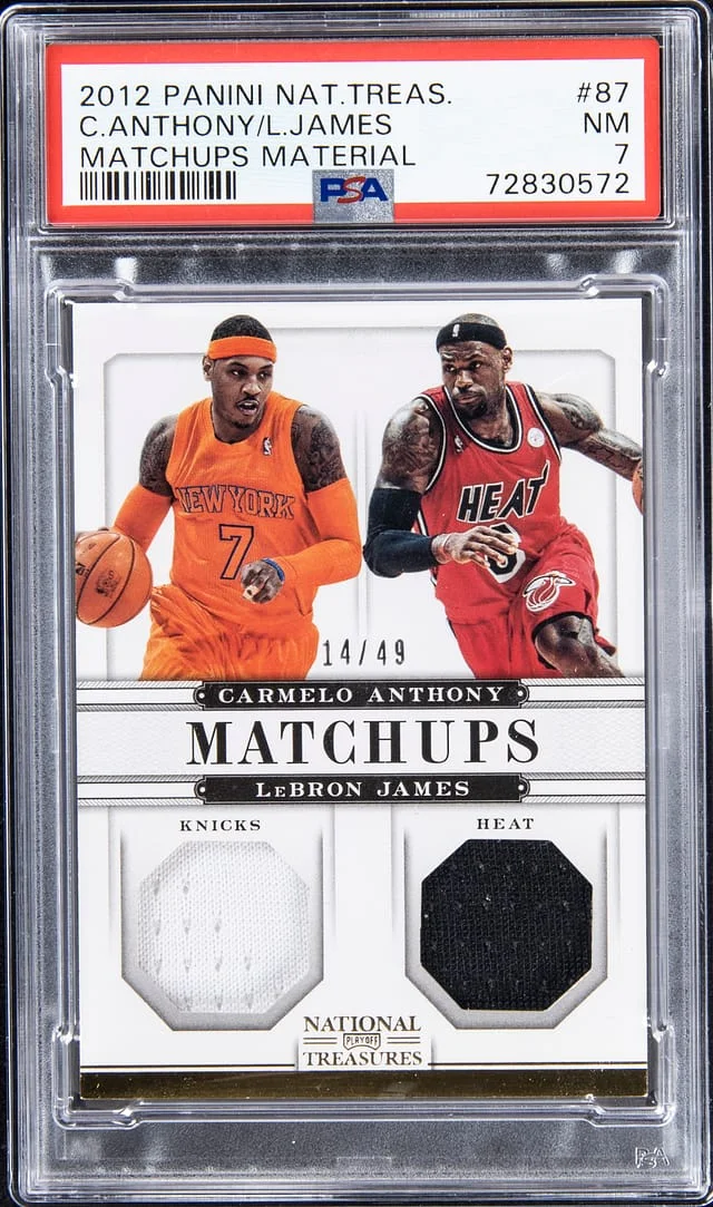 2012-13 Panini National Treasures LeBron James/Carmelo Anthony Matchups Material #87 card image