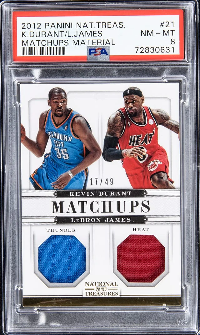 2012-13 Panini National Treasures LeBron James/Kevin Durant Matchups Material #21 card image
