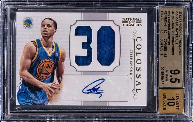 2012-13 Panini National Treasures Stephen Curry Colossal Materials Jersey Number Signatures #10 card image