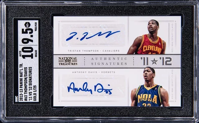 2012-13 Panini National Treasures Tristan Thompson/Anthony Davis Authentic Signatures '11 vs. '12 #63 card image
