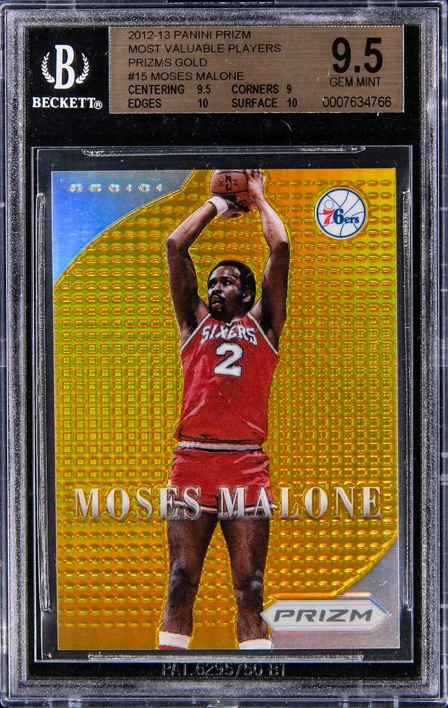 2012-13 Panini Prizm Moses Malone MVPs Gold Prizm #15 card image