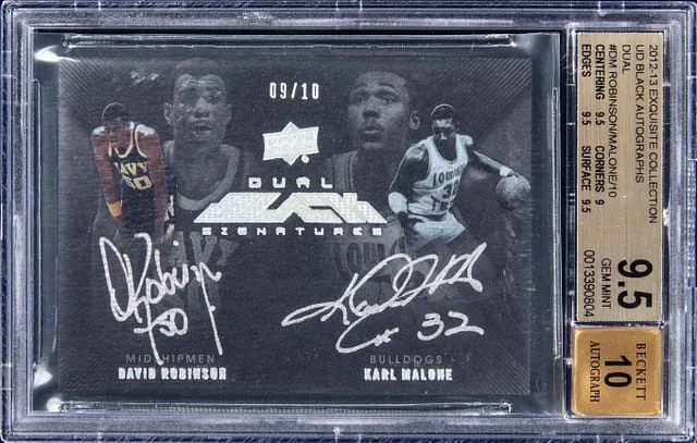 2012-13 UD Exquisite Collection Black Autographs Dual David Robinson/Karl Malone #DM card image