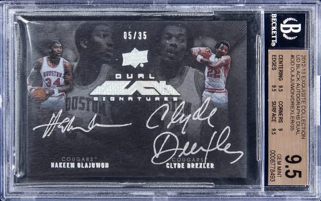 2012-13 UD Exquisite Collection Black Autographs Dual Hakeem Olajuwon/Clyde Drexler Dual #B2-OD card image