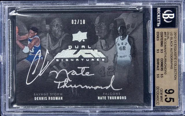 2012-13 UD Exquisite Collection Dual Autographs Black Dennis Rodman/Nate Thurmond Dual #B2-RT card image