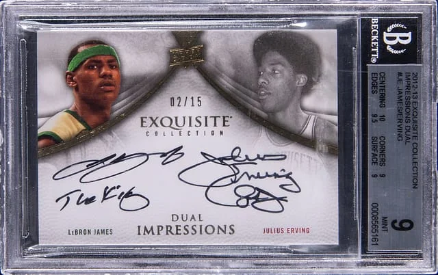 2012-13 Upper Deck Exquisite Collection LeBron James/Julius Erving Impressions Dual #I2-JE card image