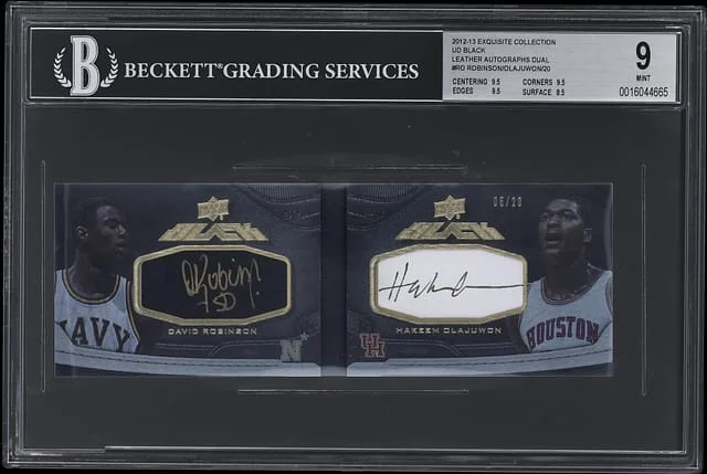 2012-13 Upper Deck Exquisite Collection UD Black Leather Autographs Dual #L-R) David Robinson/Hakeem Olajuwon #no-number card image