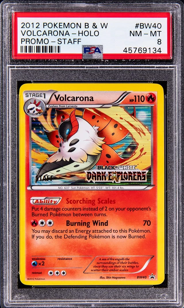 2012 Black & White Volcarona Promo Dark Explorers Staff Holo #BW40 card image