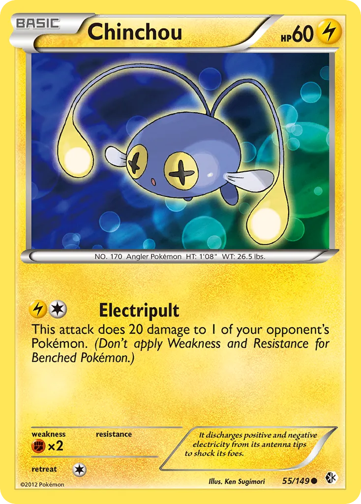 2012 Boundaries Crossed Chinchou Common #055/149 Common card image