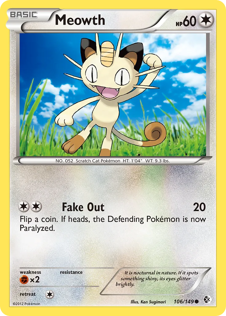 2012 Boundaries Crossed Meowth Common #106/149 Common card image