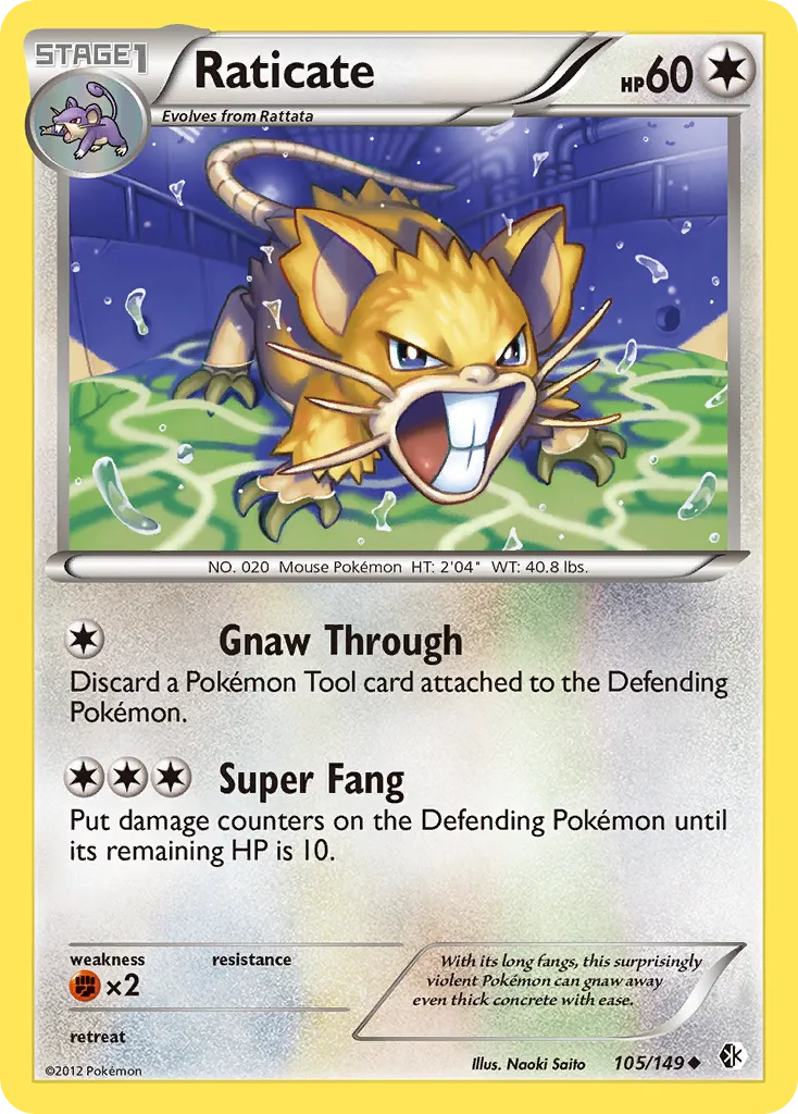 2012 Boundaries Crossed Raticate Uncommon #105/149 Uncommon card image