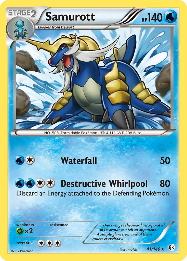 2012 Boundaries Crossed Samurott #041/149 Rare Holo card image