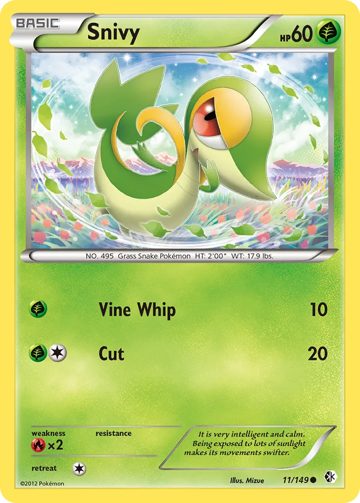 2012 Boundaries Crossed Snivy Common #011/149 Common card image