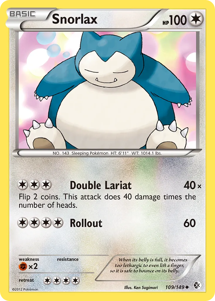2012 Boundaries Crossed Snorlax Uncommon #109/149 Uncommon card image
