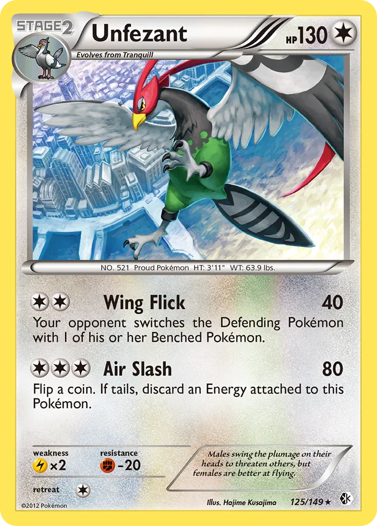 2012 Boundaries Crossed Unfezant #125/149 Rare card image
