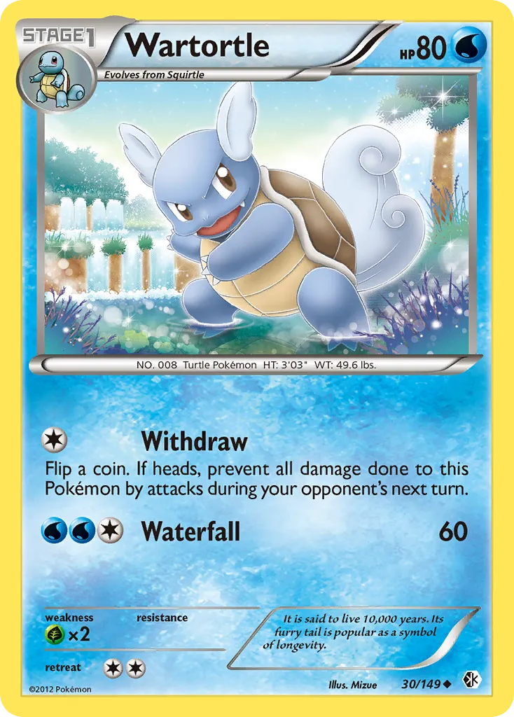 2012 Boundaries Crossed Wartortle #030/149 Uncommon card image