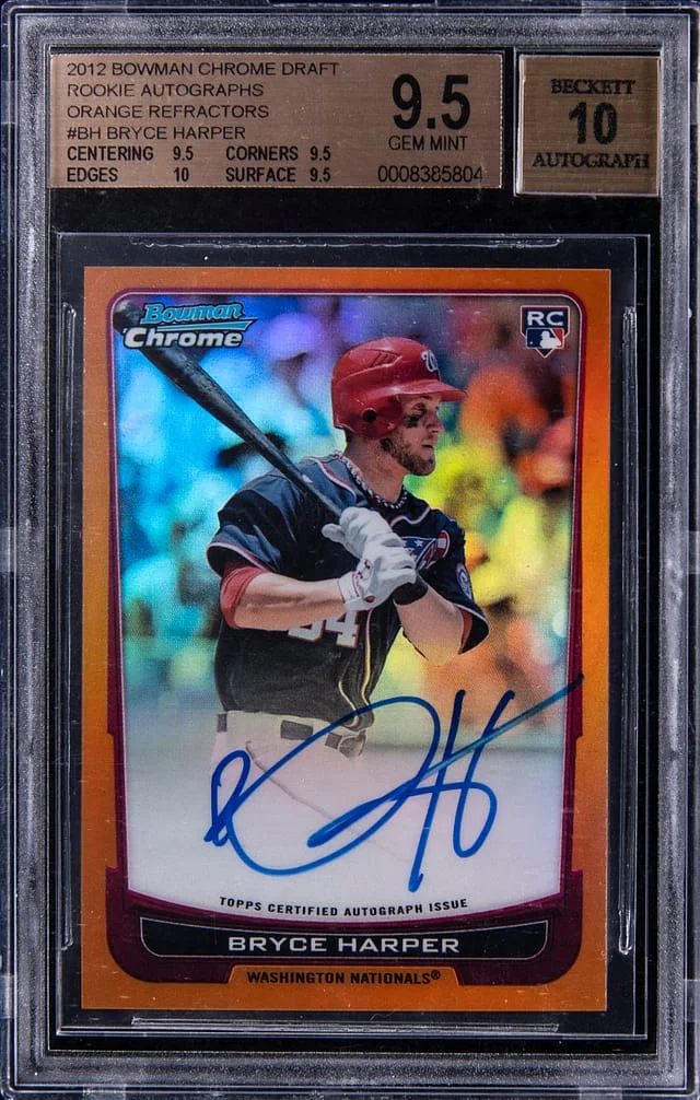 2012 Bowman Chrome Draft Bryce Harper Autographs Orange Refractor #BH card image