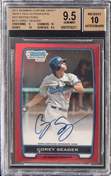 2012 Bowman Chrome Draft Pick Autographs Red Refractors Cs Corey Seager #no-number card image