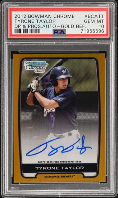 2012 Bowman Chrome Draft Tyrone Taylor Picks & Prospects Autograph Gold Refractor #BCA-TT card image