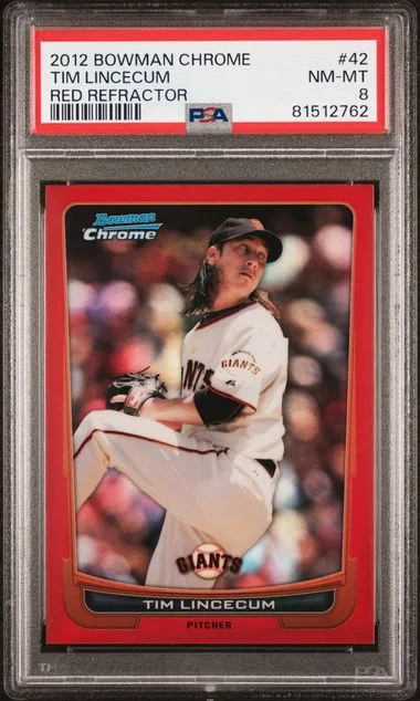 2012 Bowman Chrome Tim Lincecum Red Refractor #42 card image