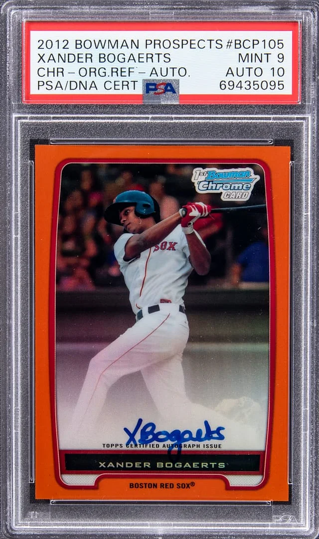 2012 Bowman Chrome Xander Bogaerts Prospect Autographs Orange Refractor #BCP105 card image