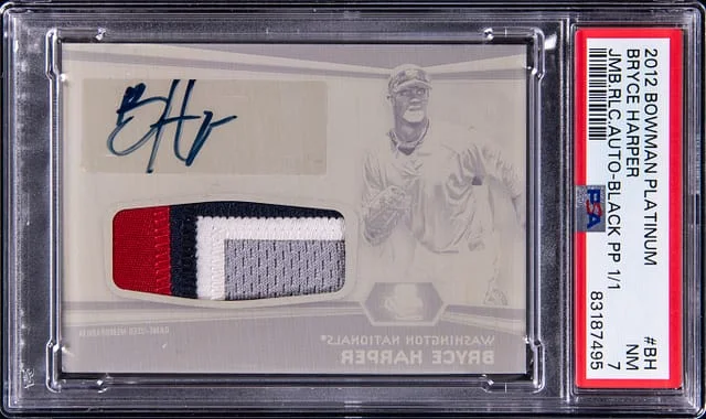 2012 Bowman Platinum Bryce Harper Jumbo Relic Autographs Black Printing Plate #AJR-BH card image