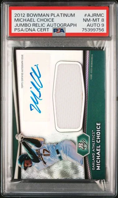 2012 Bowman Platinum Michael Choice Jumbo Relic Autograph #AJR-MC card image