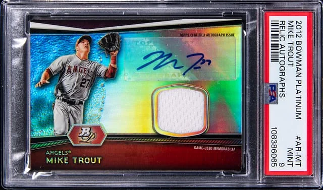 2012 Bowman Platinum Mike Trout Autograph Relic #AR-MT card image