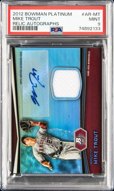 2012 Bowman Platinum Mike Trout Relic Autographs #AT-MT card image