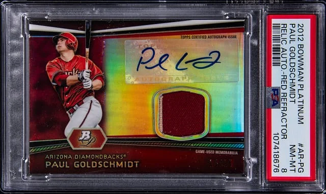 2012 Bowman Platinum Paul Goldschmidt Autograph Relic Red Refractor #AR-PG card image