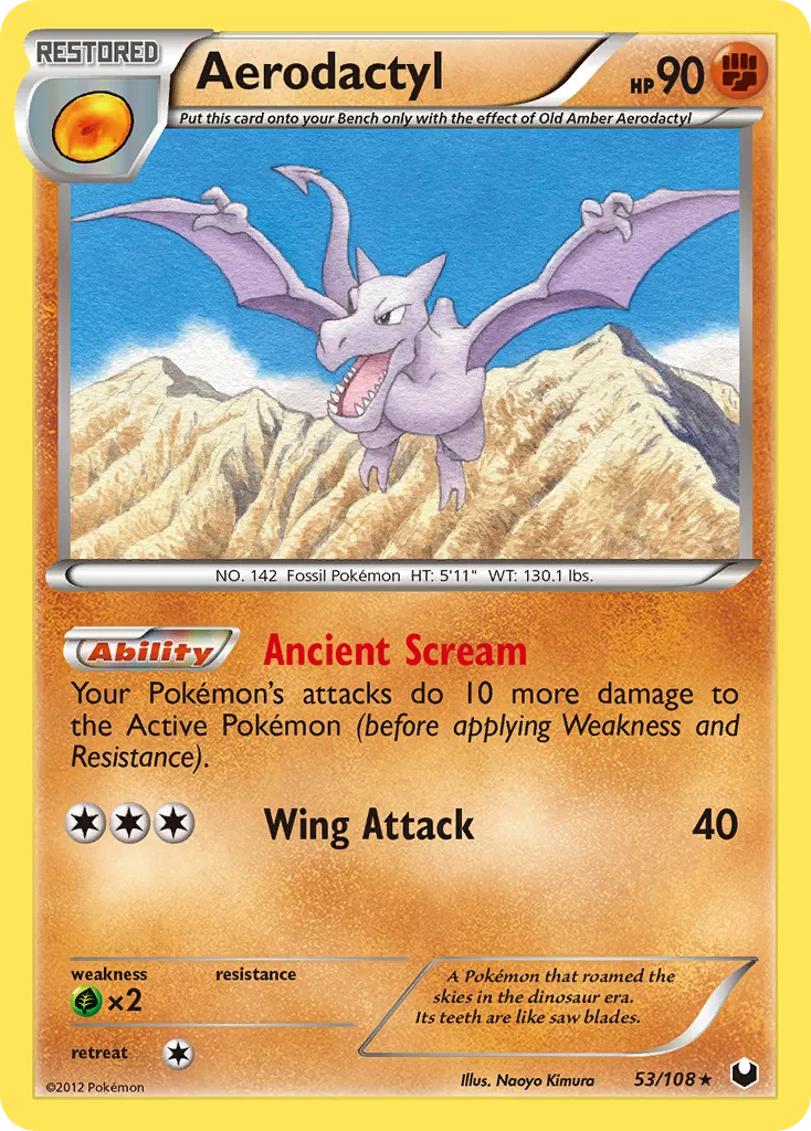 2012 Dark Explorers Aerodactyl Rare #053/108 Rare card image