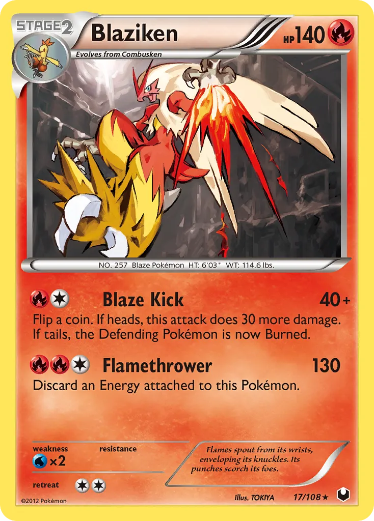 2012 Dark Explorers Blaziken Rare Holo #017/108 Rare Holo card image