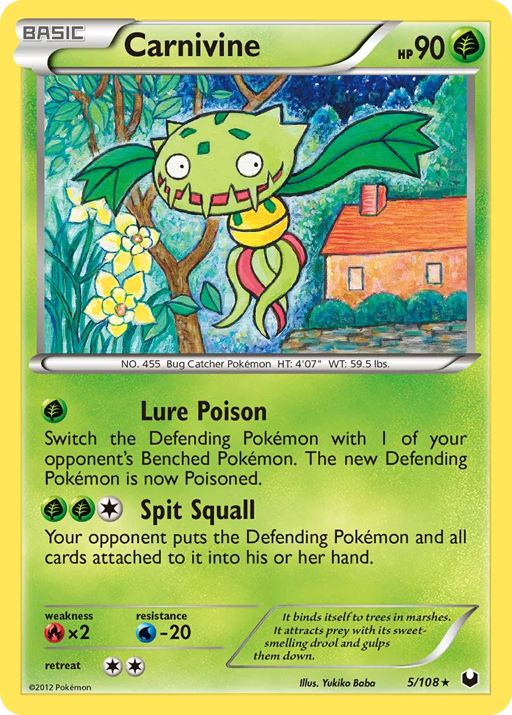 2012 Dark Explorers Carnivine Rare #005/108 Rare card image