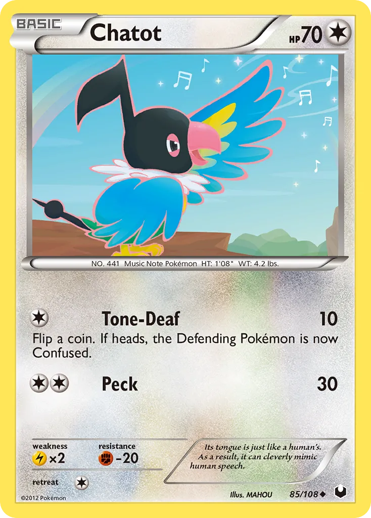 2012 Dark Explorers Chatot Uncommon #085/108 Uncommon card image