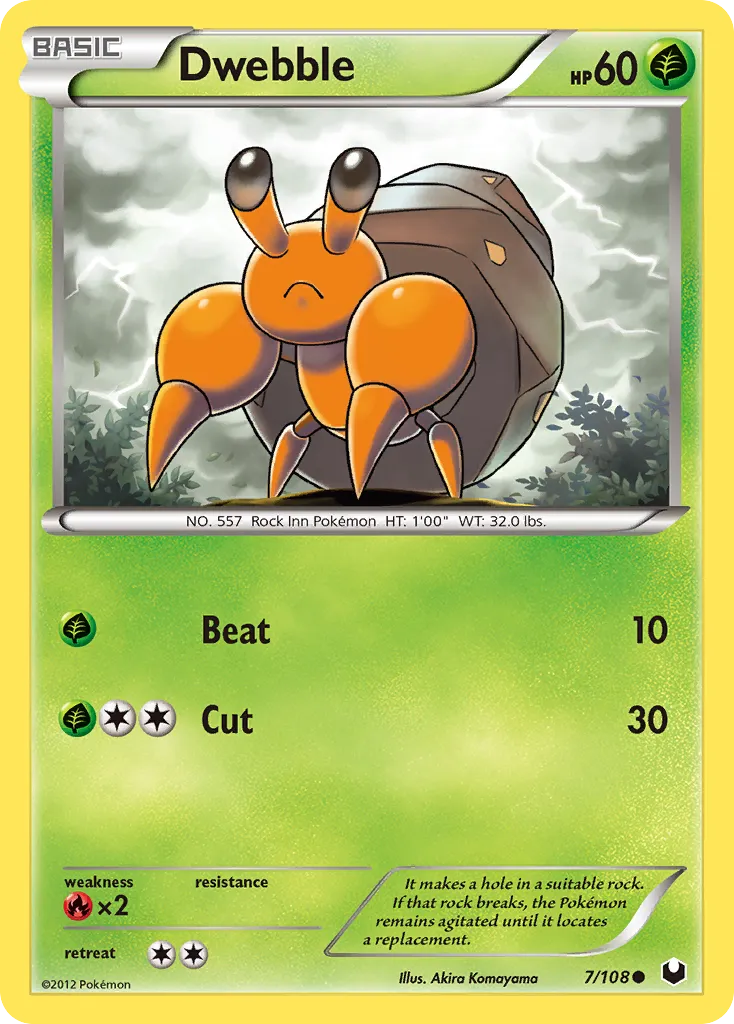 2012 Dark Explorers Dwebble Common #007/108 Common card image