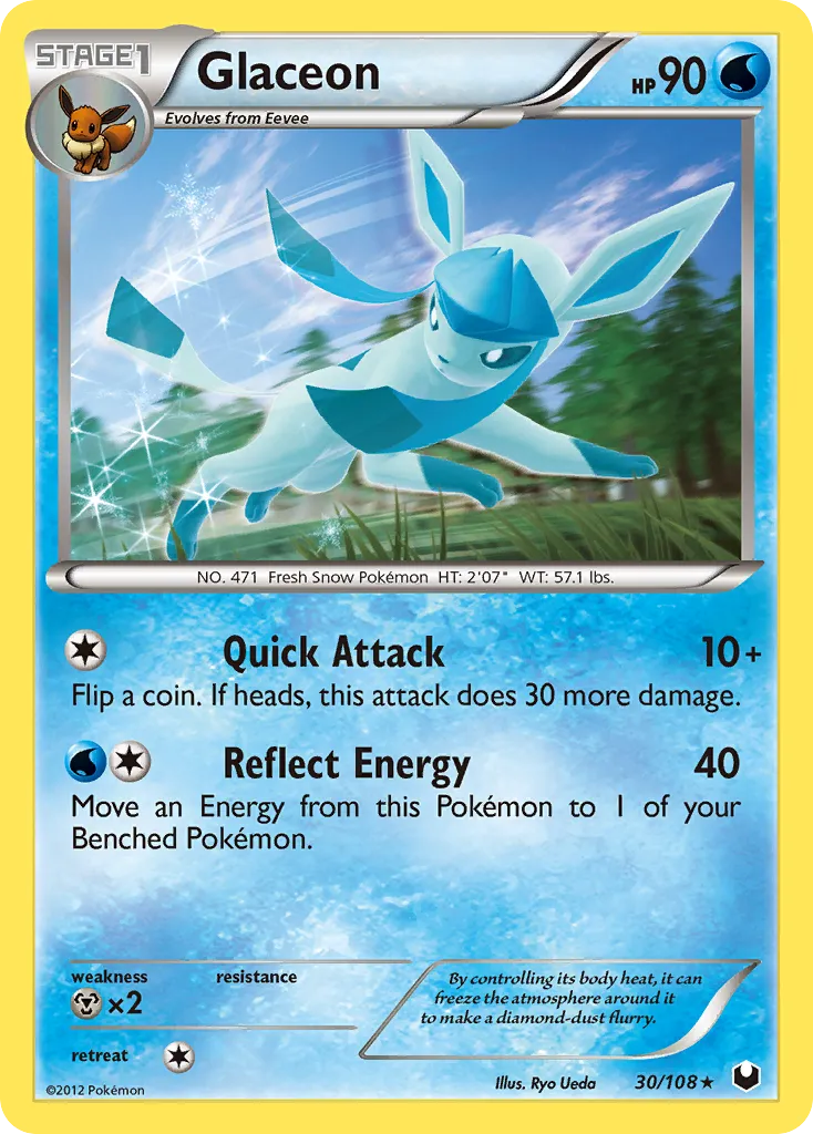 2012 Dark Explorers Glaceon Rare #030/108 Rare card image