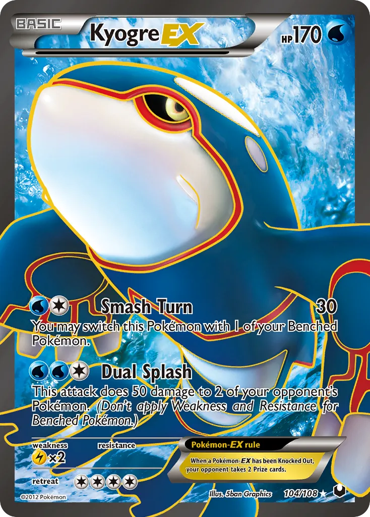 2012 Dark Explorers Kyogre-EX #104/108 Rare Ultra card image