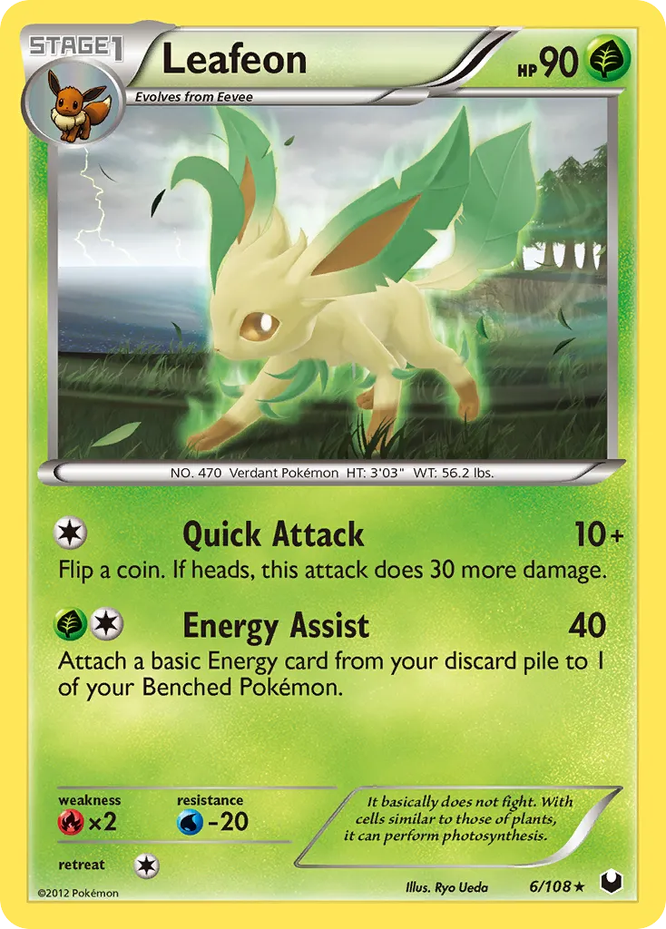 2012 Dark Explorers Leafeon Rare #006/108 Rare card image