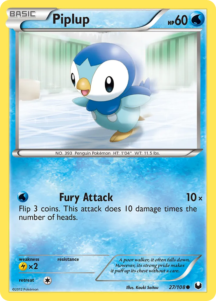 2012 Dark Explorers Piplup Common #027/108 Common card image