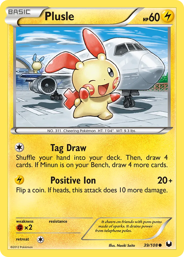 2012 Dark Explorers Plusle Common #039/108 Common card image